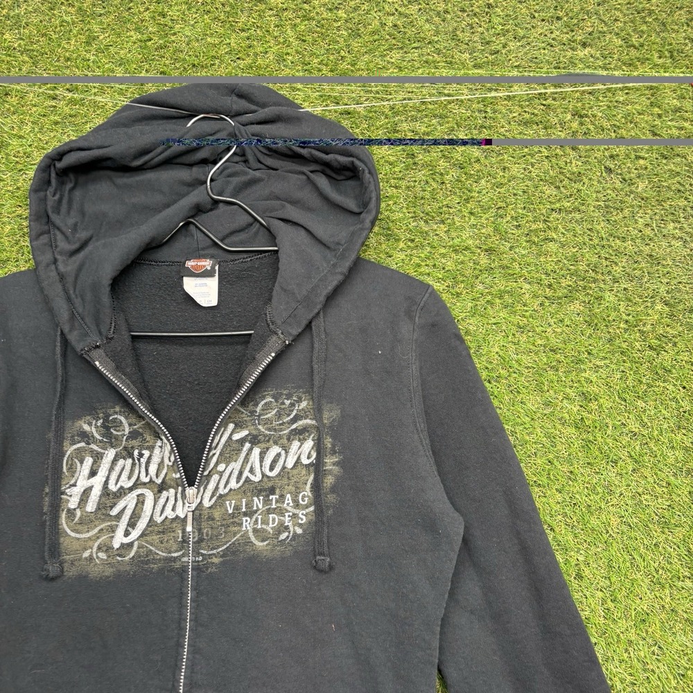 Harley-Davidson Hoodie Womens Small Vintage Rides Full Zip Black Sweatshirt Y2K - Picture 2 of 12